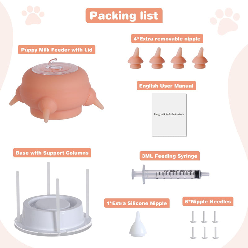 Nursing Nipple Puppy Feeders for Multiple Puppies, 200ml Food-Grade Silicone with 4 Adjustable Detachable Nipples, Smooth Flow Nipple for Kitten Bottle Feeding Kit(Pink) Pink - PawsPlanet Australia