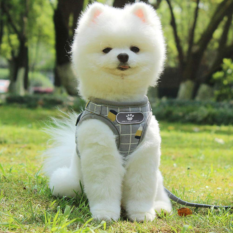 FEimaX Dog Harness and Leash Set, No-Pull Breathable Soft Mesh Puppy Vest Harness Reflective Adjustable Pet Harnesses for Small Medium Dogs and Cats - Outdoor Easy Control for Walking Plaid Grey XS (Chest 10.2-11.4'') - PawsPlanet Australia