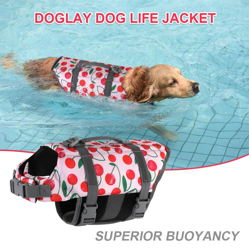 Doglay Dog Life Jacket, Dog Life Vest for Swimming Boating, Adjustable Puppy Life Jacket with Reflective Stripes, Superior Buoyancy Pet Swimming Vest for Small Medium and Large Dogs Cherry X-Small - PawsPlanet Australia