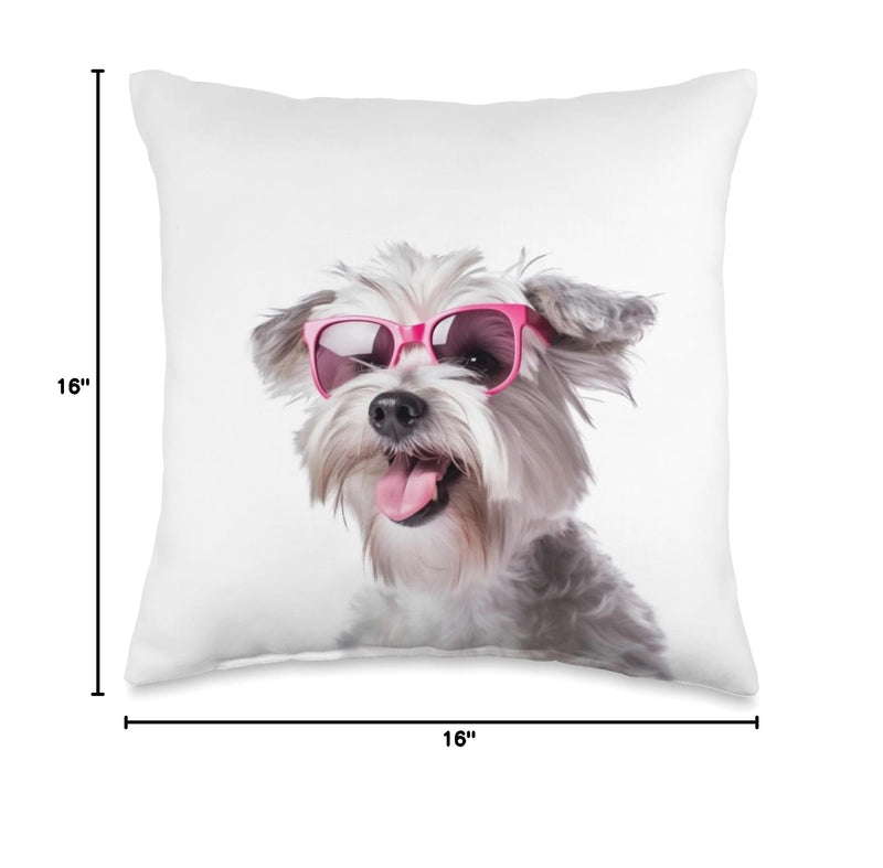 Fun Pink cat with Sunglasses and Cute, Funny Pet Sunglasses Throw Pillow 16x16