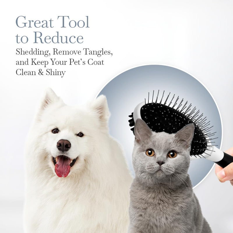 Fuller Brush 2-in-1 Double-Sided Pet Brush - Electroplated Round-Ended Steel Pins Positioned Into a Flexible Cushion on One Side & Nylon Bristles - Remove Shedding - Tool For Grooming Dogs & Cats - PawsPlanet Australia