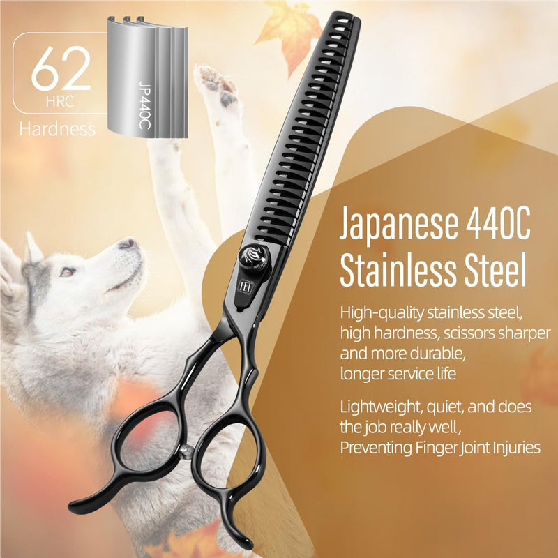 Dog Grooming Scissors: 7.5 inch Bright Black Pet Chunker Shears Made Of Japanese 440C Advanced Stainless Steel Professional Grooming Scissors for Dogs Cats and Other Pets 7.5" - PawsPlanet Australia