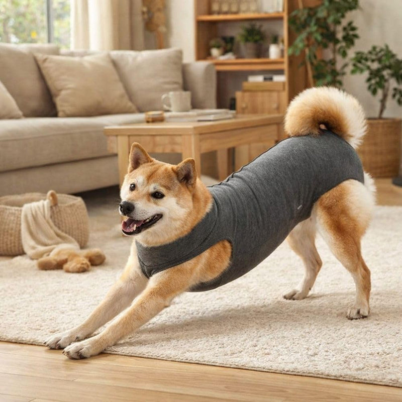 Dog Sterilization Suit Adjustable Practical Breathable Cat Jumpsuit Abdominal Bandages Elastic Cat Weaning Suit Travel Use(Grey)