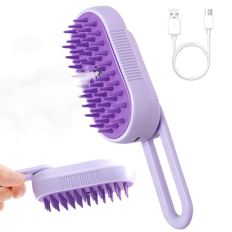 2024 Multifunctional Pet Grooming Brush - 3-in-1 Detangling and Massage Comb for Removing Loose Hair from Cats and Dogs Purple (Oblong) - PawsPlanet Australia