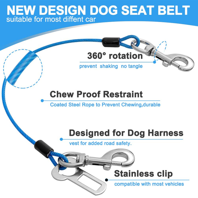 Dog Seat Belt Harness for Car,2pcs Dog Seatbelt of Coated Wire Leash Safety Restraint,No Chew Tether Cable Vehicle Dog Accessories,Double Clips & Latch (2 Pack Red+Blue, 32 inch/80 CM) 2 Pack Red+Blue - PawsPlanet Australia