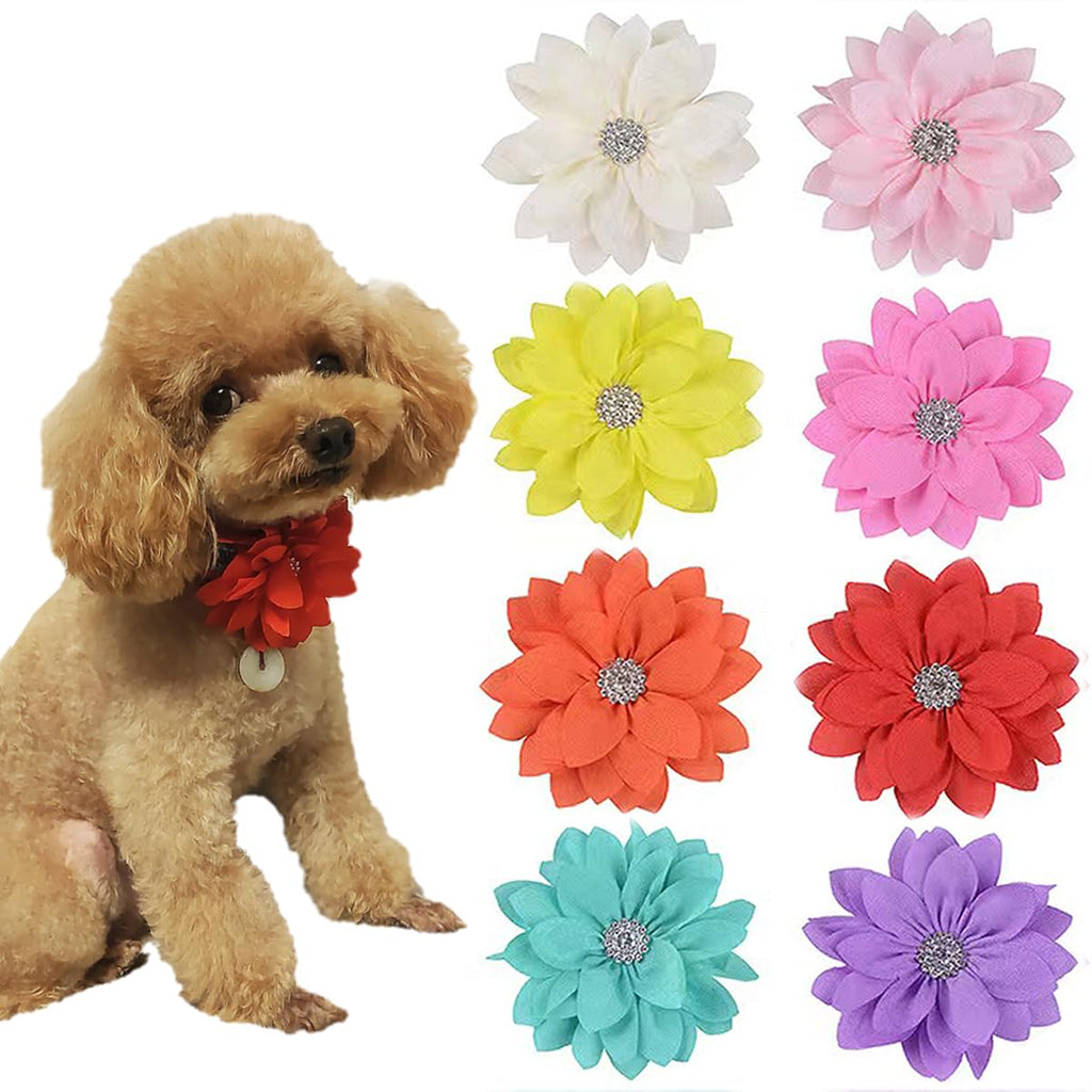 8pcs Flower Dog Collar Charms, Mulit Color Rhinestone Dog Collar Bow Ties for Puppy Cat Dog Grooming Accessories - PawsPlanet Australia