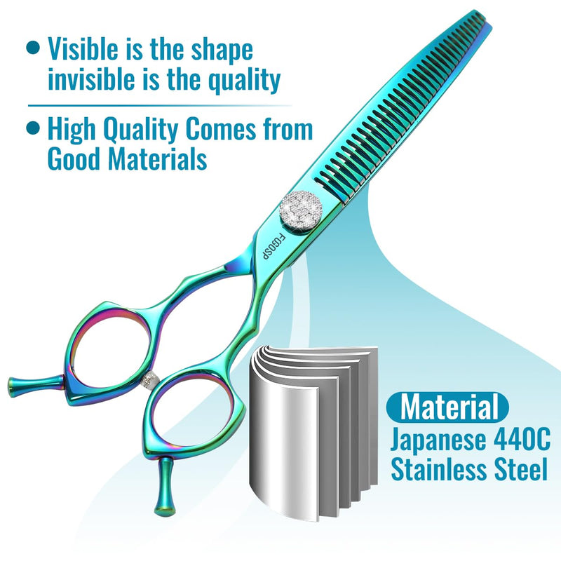 Professional Curved Thinning Shears Dog Grooming Scissors 7.5'' Blue Green Curved Chunkers Shears for Grooming Large Dogs Pet 35 Teeth Japan 440C(Curved Chunkers,Turquoise) 7.5 in Curved Chunkers Turquoise - PawsPlanet Australia
