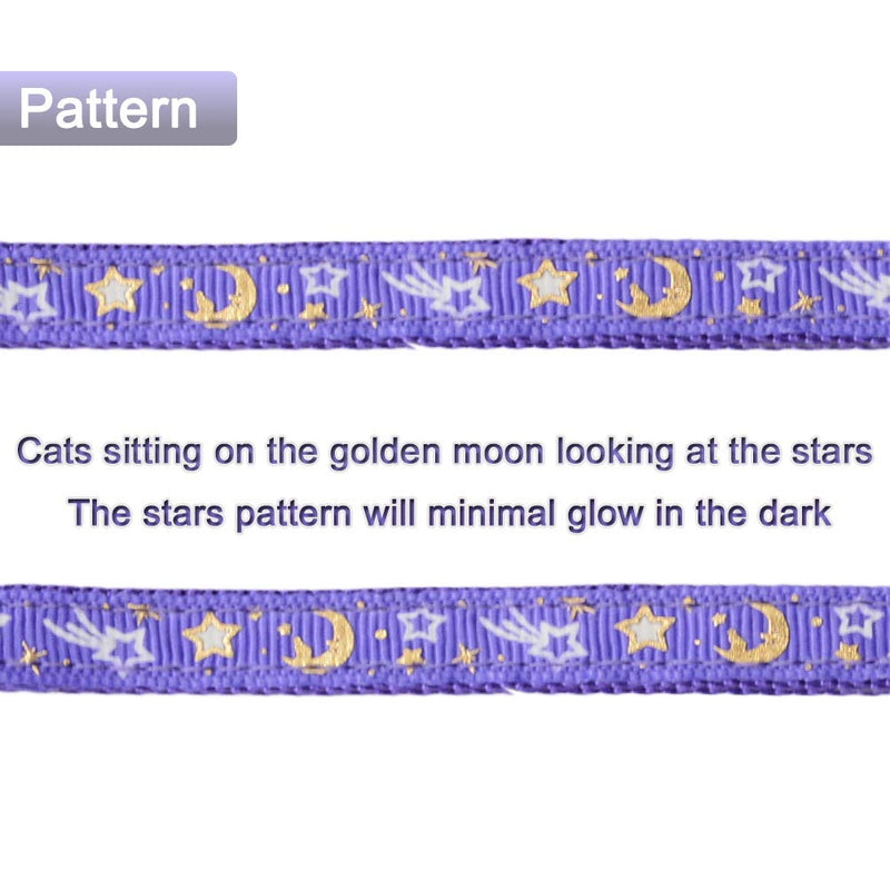 Cat Harness and Leash Set for Outdoor Walking Escape Proof Adjustable Soft Safety Strap with Golden Star and Moon Design Glow in The Dark Purple Medium