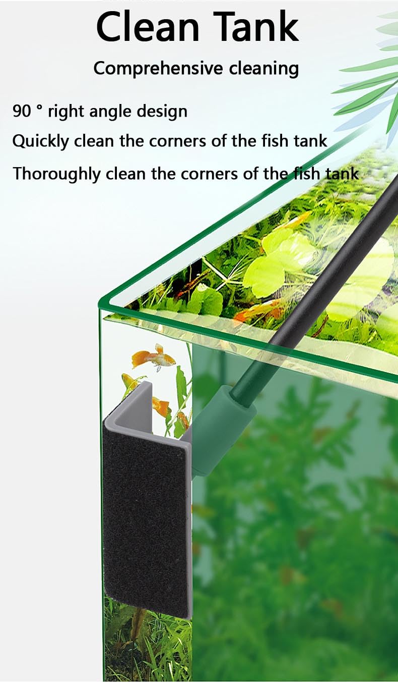 6-in-1 Aquarium Cleaning Tools Fish Tank Cleaning Kit with Long Handle, Algae Scraper,Flat Cleaning Pad,Right-Angle Cleaning Pad,Fish Net, Gravel Rake - PawsPlanet Australia