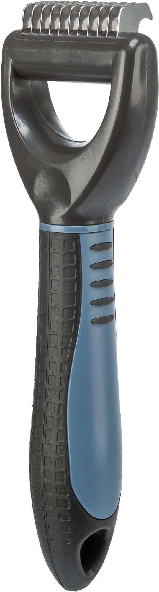 TRIXIE coat detangler for detangling and thinning - cuts small tangles - smoothes top coat and undercoat - 1 cm tine length - rubberised plastic handle - 6 x 18 cm - black/blue - 24242 6 x 18cm - PawsPlanet Australia
