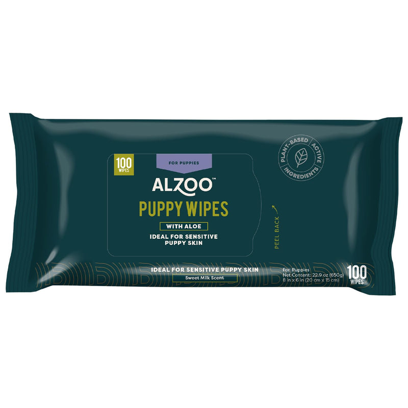 ALZOO Grooming Wipes for Puppies, 100% Plant-Based Active Ingredients, 100 Count Puppy Wipes - PawsPlanet Australia
