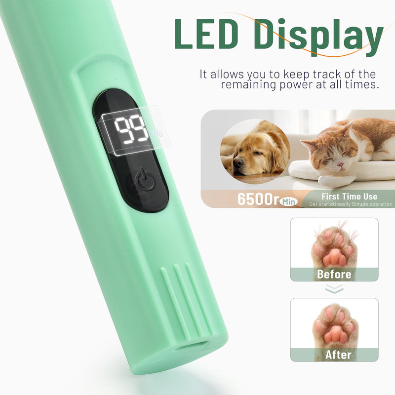 Electric Dog Paw Trimmer with LCD Display, Pet Hair Trimmer for Dogs Paws, Paw Hair Trimmer for Dogs, Pet Micro Precision Trimmer, Cat Paw Pad Trimmer for Grooming, Paw Shavers for Dogs Feet (Green) Green - PawsPlanet Australia
