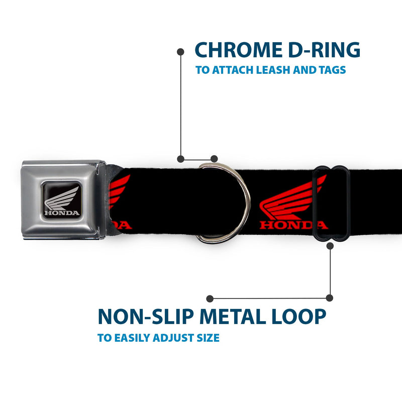 Buckle-Down Seatbelt Buckle Dog Collar - HONDA Motorcycle Logo Black/Red - 1.5" Wide - Fits 13-18" Neck - Small - PawsPlanet Australia