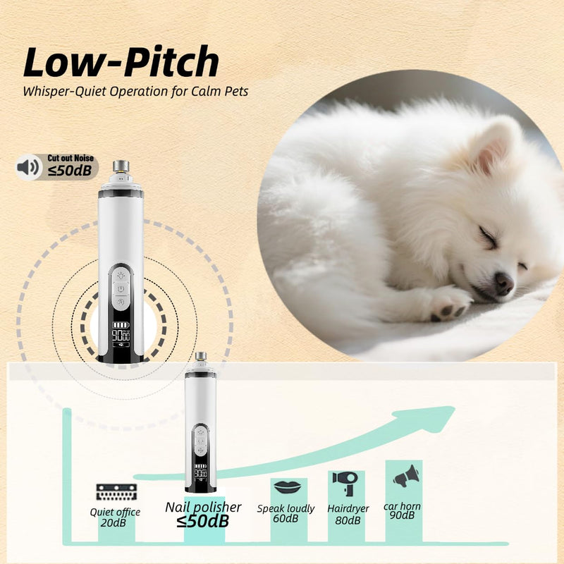 Pet Nail Grinder, 3-Speed Electric Trimmer with Dual LED Lights, 2000mAh Rechargeable for Dogs and Cats, Quiet
