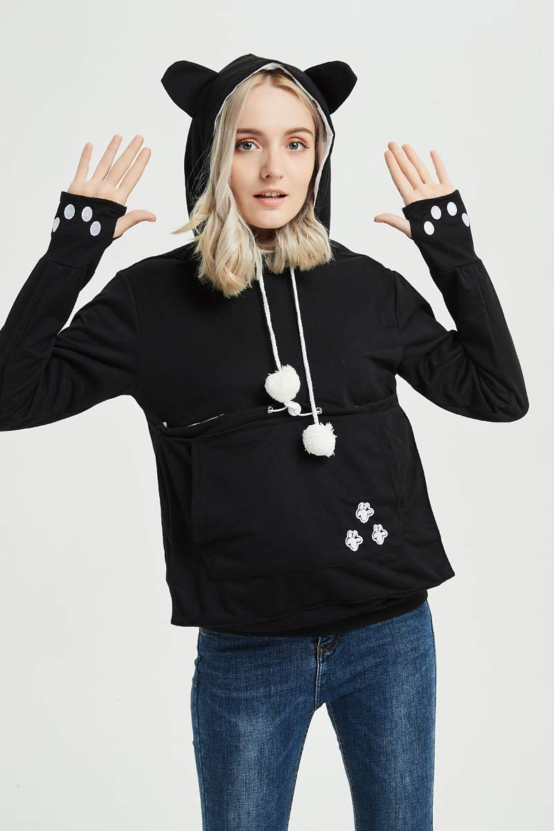 Cat Hoodie Pouch Kitten Puppy Carrier Hood Sweatshirt Pet Pocket Holder Top Large Black - PawsPlanet Australia