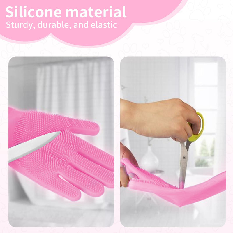 Pet Grooming Gloves，Heat-Resistant Dog Washing Gloves with High-Density Teeth，Silicone Dog Bath Brush with Enhanced Five Finger Design，Bathing and Massaging for Dogs and Cats,Pink Pink - PawsPlanet Australia