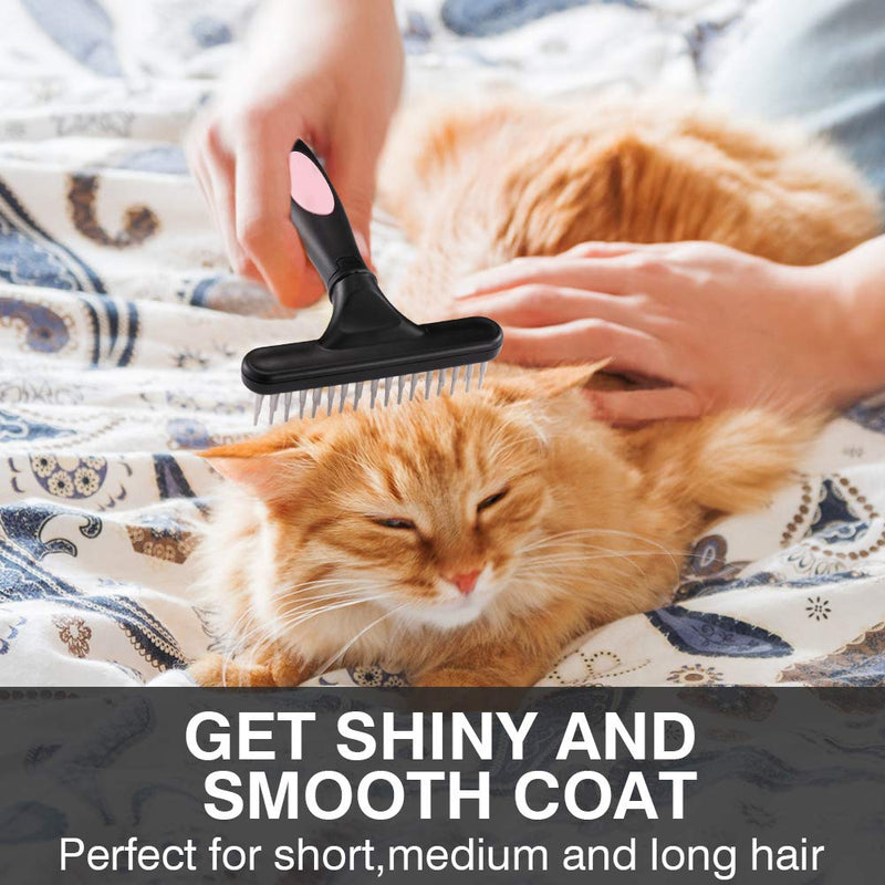 Pet Grooming Rake - Double Row Pins Shedding and Dematting Undercoat Rake Comb for Dogs and Cats - Safe Grooming & Deshedding Brush - Comb Out Mats & Tangles Easily Pink - PawsPlanet Australia