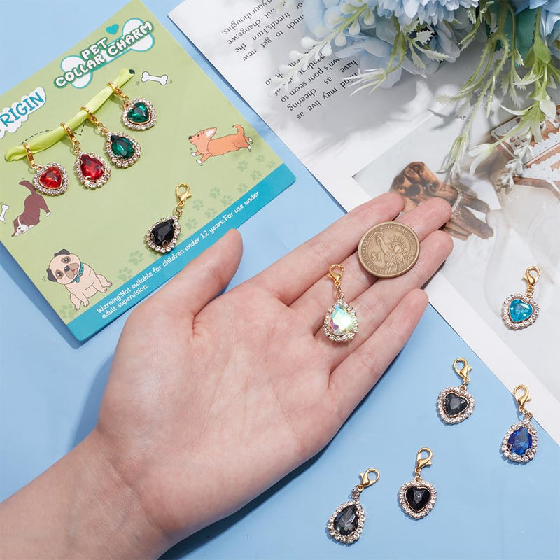 12pcs Heart Collar Pendants for Cat Dog, Teardrop Jewelry Charms Rhinestone Pet Collar Pendants Clip-on Charms for Bag Decor Keychain Pet Necklace Training Home Decoration - PawsPlanet Australia