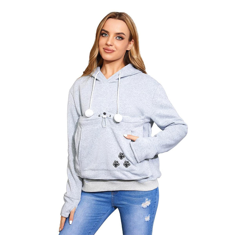 Unisex Big Pouch Hoodie Long Sleeve Fleece Pet Dog Holder Carrier Pullover Sweatshirt… Light Grey XX-Large - PawsPlanet Australia
