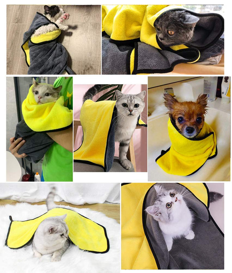 Dog Bath Towel - Super Absorbent Microfiber Dog Towel for Small Dogs and Cats, Yellow & Grey 11.8" x 23.6" - PawsPlanet Australia