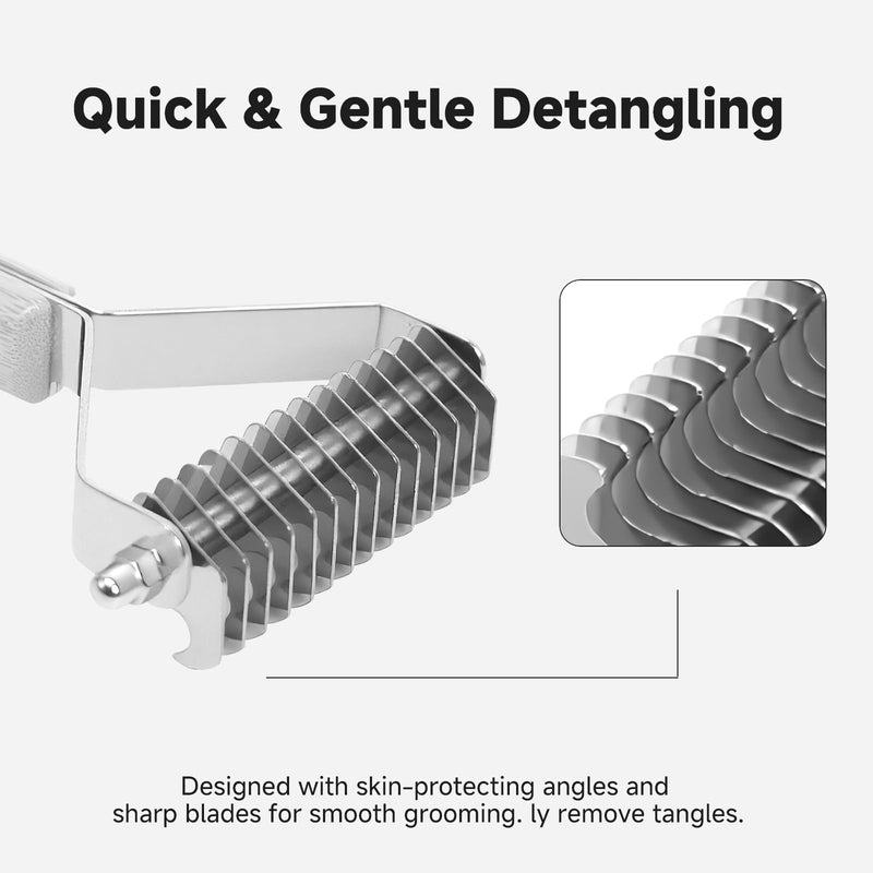 Bamboo Undercoat Rake & Deshedding Comb for Dogs & Cats - Cat & Dog Brush & Dematting Tool for Matted Fur, Pet Grooming Kit with Fur Comb & Flea Comb for Shedding Control Large