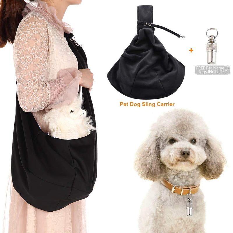 Small Dog & Cat Travel Bag - Hands Free Pet Carrier with Adjustable Strap & Stainless Steel ID Barrel (Black, Up to 12 lbs) Black(up to 12 lbs) - PawsPlanet Australia
