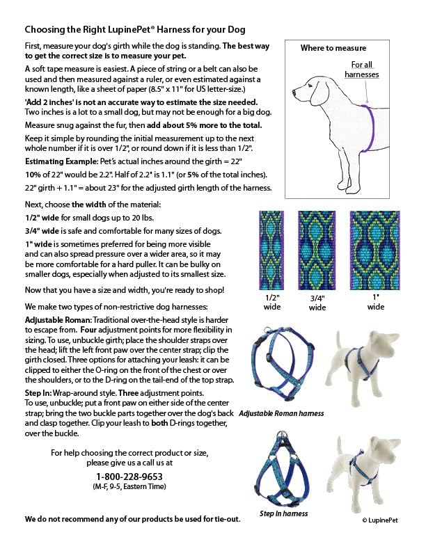 Lupine Small Step in Dog Harness 1/2" Wide Petunias with 12-18" Girth 1/2" wide; girth adjusts 12-18" - PawsPlanet Australia