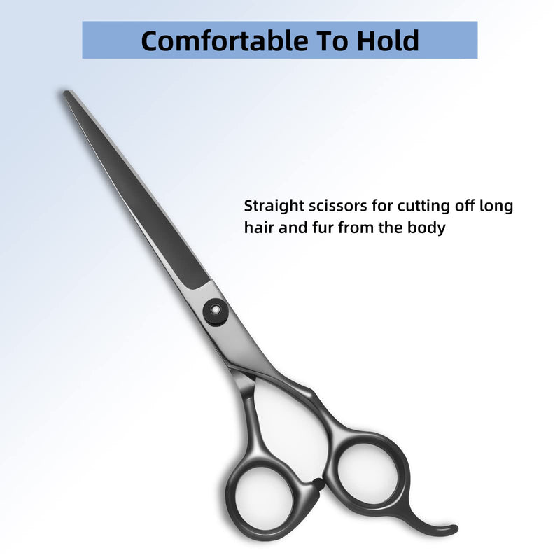 8.0 in 9CR Titanium Professional dog grooming scissors set,Grooming Scissors for Dogs Cats,Pet nail clippers,Shears, Straight,Curved,Thinning Shears,Comb for Full Body,Face, Nose,Ear,Paw Black - PawsPlanet Australia