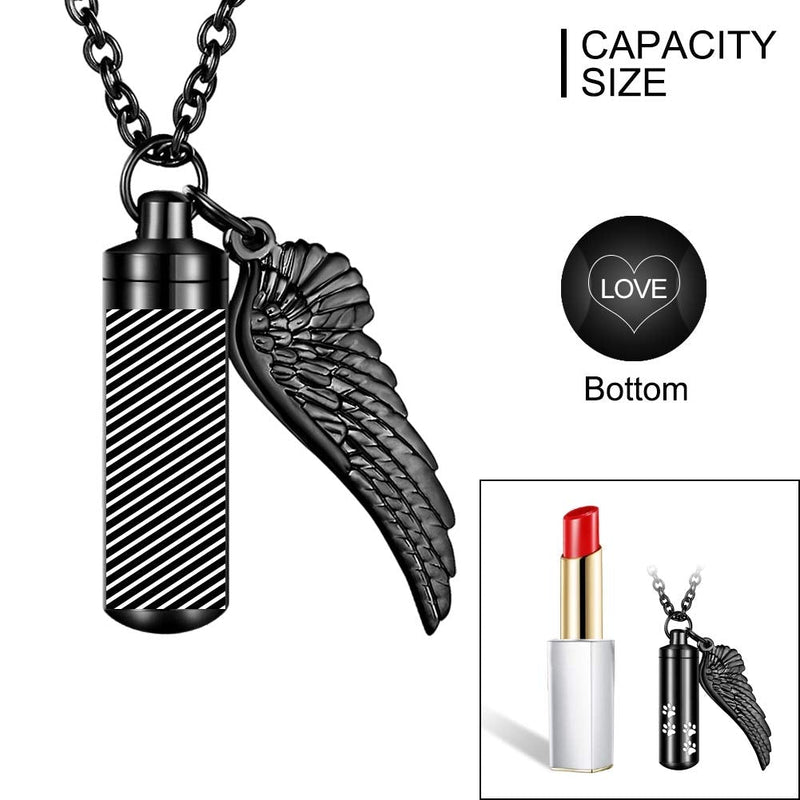 abooxiu Cylinder Cremation Necklace for Pet ashes Urn Necklace with Angel Wing Pet Paw Ashes Necklace for Dog/Cat Pet Memorial Keepsake Jewelry Black-M