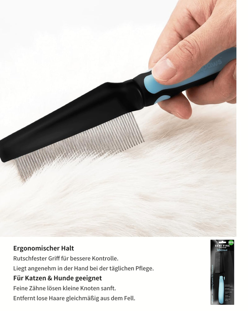 Flea Comb for Short Haired Dogs & Cats - Fine Toothed Lice Comb & Tick Comb Against Fleas, Nits & Dirt - Rustproof Pet Comb with Non-Slip Handle
