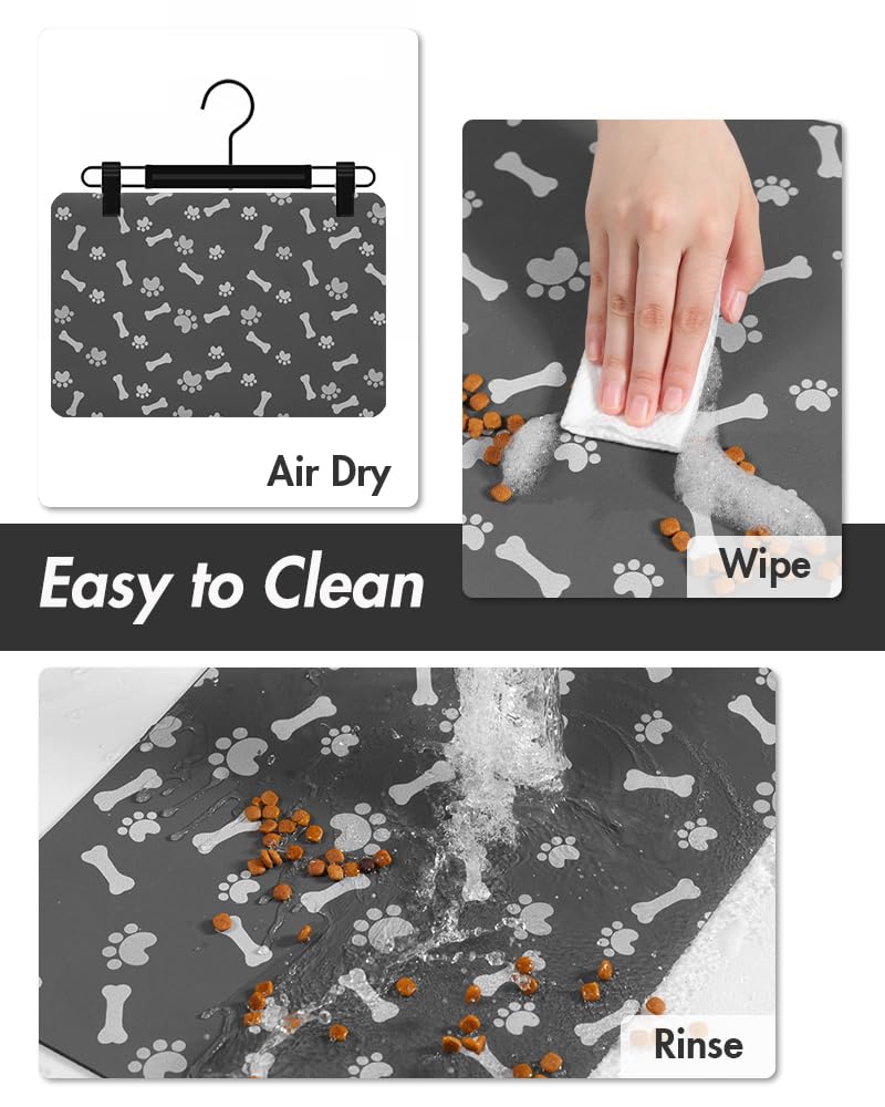 Pet Feeding Mat-Absorbent Dog Food Mat-Dog Mat for Food and Water-No Stains Quick Dry Dog Water Dispenser Mat-Pet Supplies-Dog Placemat Dog Water Bowl for Messy Drinkers 12"X19" Dark Grey 12"X19" - PawsPlanet Australia