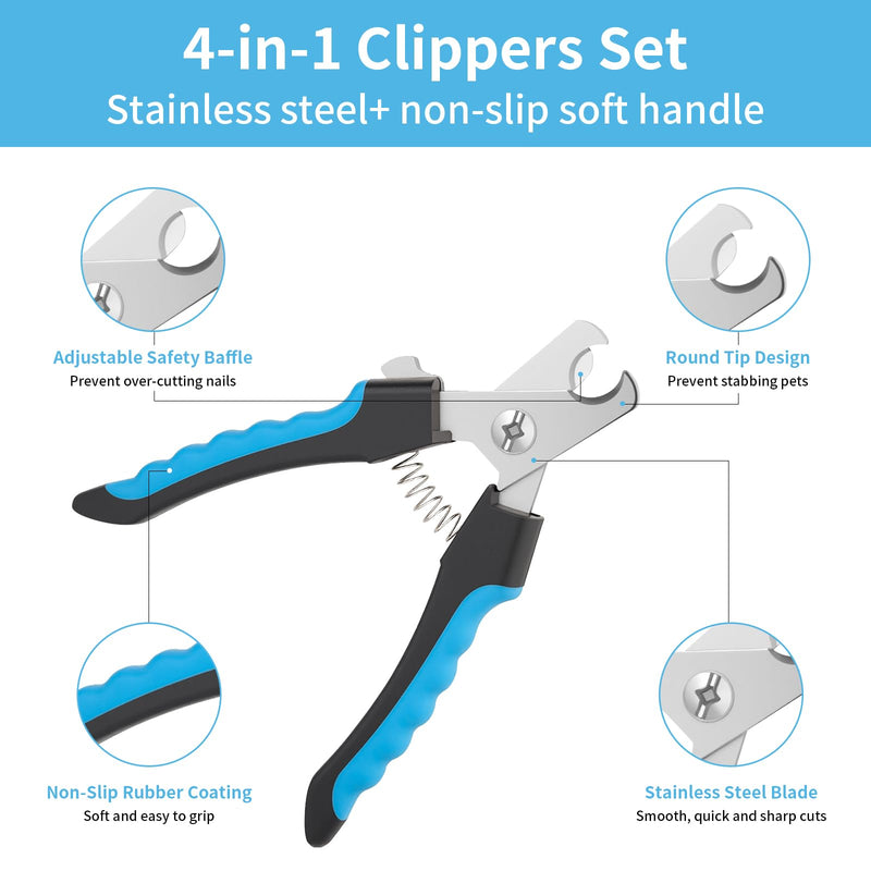 Professional Dog Nail Trimmers & Clippers with Safety Guard - 4-Piece Grooming Kit for Safe Painless Nail Trimming, Includes Pet Nail Clippers and Dog Brush for Shedding - PawsPlanet Australia