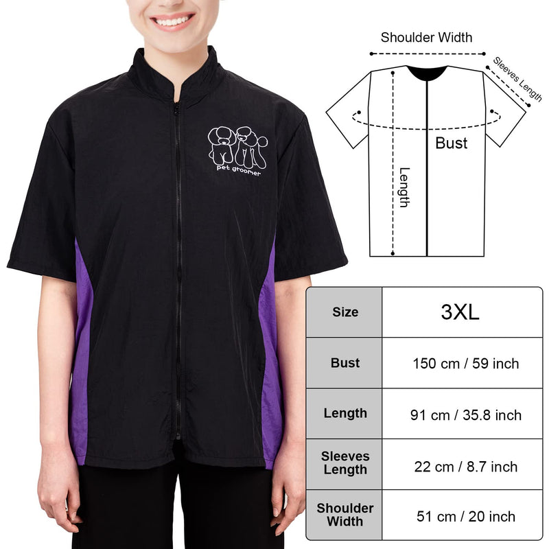 Noverlife Short Sleeves Pet Grooming Workwear with Full Zipper, 3XL Size, Anti-Static Pet Beautician Smock, Lightweight Pet Groomer Cosmetologist Uniforms Style Dog Cat Grooming Jacket for Men Women 3XL（Pack of 1) - PawsPlanet Australia