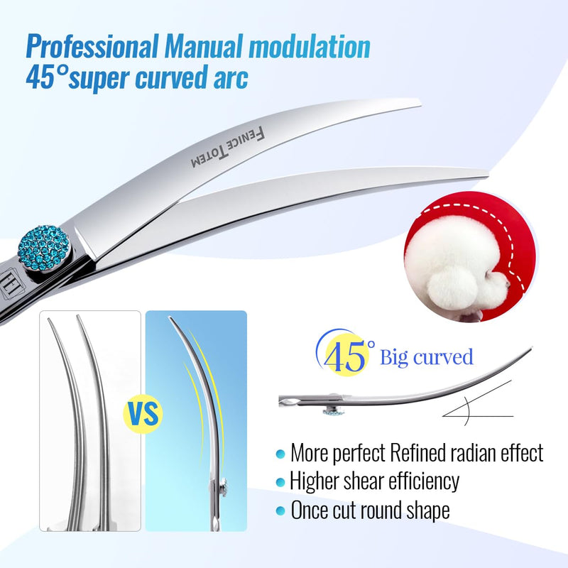 Fenice Professional Grooming Curved Shear: 45 Degree Super Curves Scissors for Dogs 6.5" Big Arc Curved Shears Made Of Japanese 440C Stainless Steel 6.5" - PawsPlanet Australia