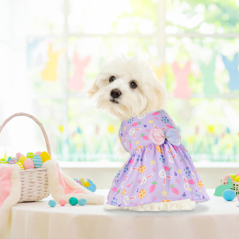 Vehomy 2Pcs Easter Day Dog Dresses Bunny Carrot Easter Egg Pattern Puppy Dress with Bow Dog Easter Skirt Holiday Outfit Pet Dog Easter Apparel Clothes for Small Medium Dogs Cats S - PawsPlanet Australia