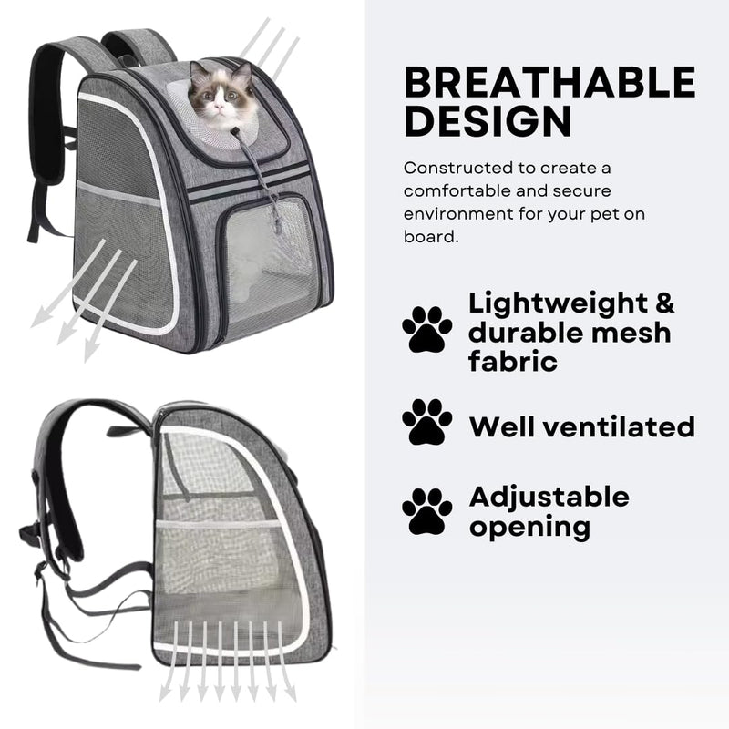 Portable Pet Carrier Backpack for Cats, Dogs and Small Animals Up to 20lbs l Ventilated Mesh Design That's Foldable and Airline-Approved l Ideal for Travel, Hiking, Camping, Vet (Grey) Grey - PawsPlanet Australia