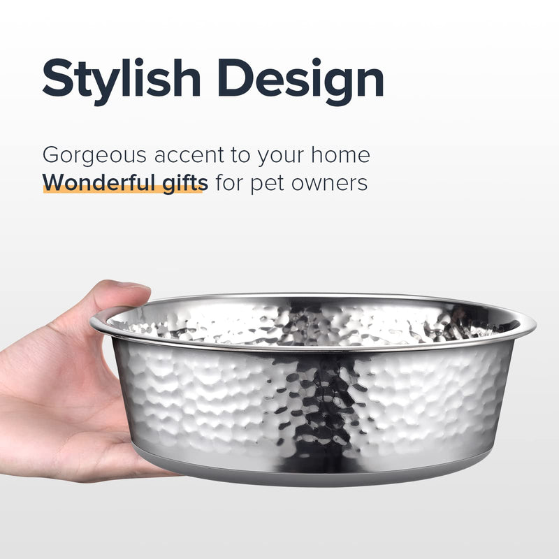2 Pack Hammered Stainless Steel Dog Bowls, Premium Metal Dog Bowls with Non Slip Rubber Bottom, Dishwasher Safe, Easy to Clean, 4 Cup, Gray Bottom 4-Cup Hammered, Gray - PawsPlanet Australia
