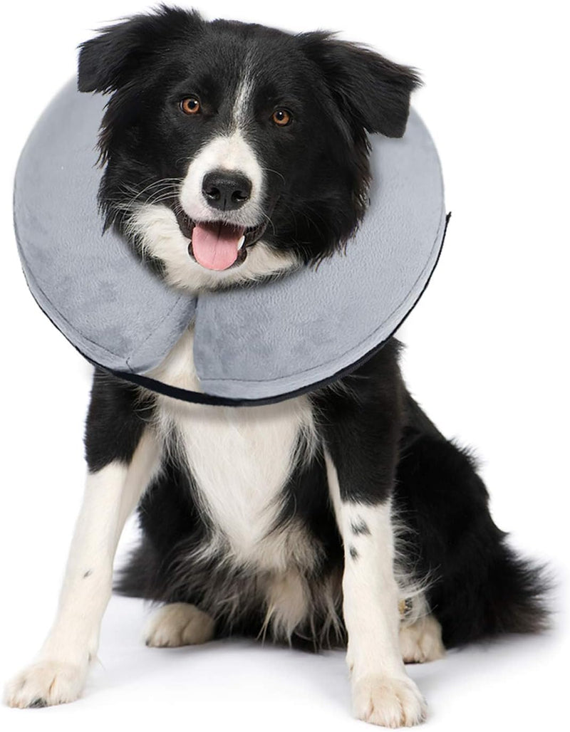 Protective Inflatable Collar for Dogs and Cats - Soft Pet Recovery Collar Does Not Block Vision E-Collar, Soft Protective Cone for Dogs After Surgery (Gray, [Neck:10"-14"] Medium) Gray - PawsPlanet Australia