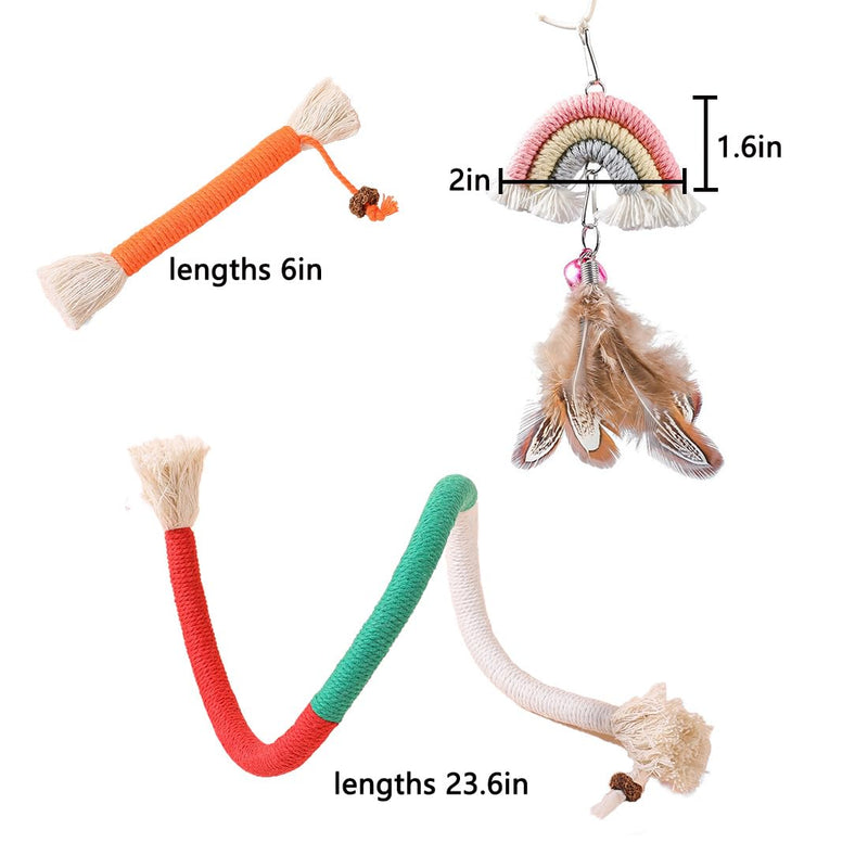 Cat Chew Toys 5 Piece Set, Indoor Interactive Teasing Cotton Rope Feather Toys, Safe Dental Cleaning and Teething Toys for All Cats