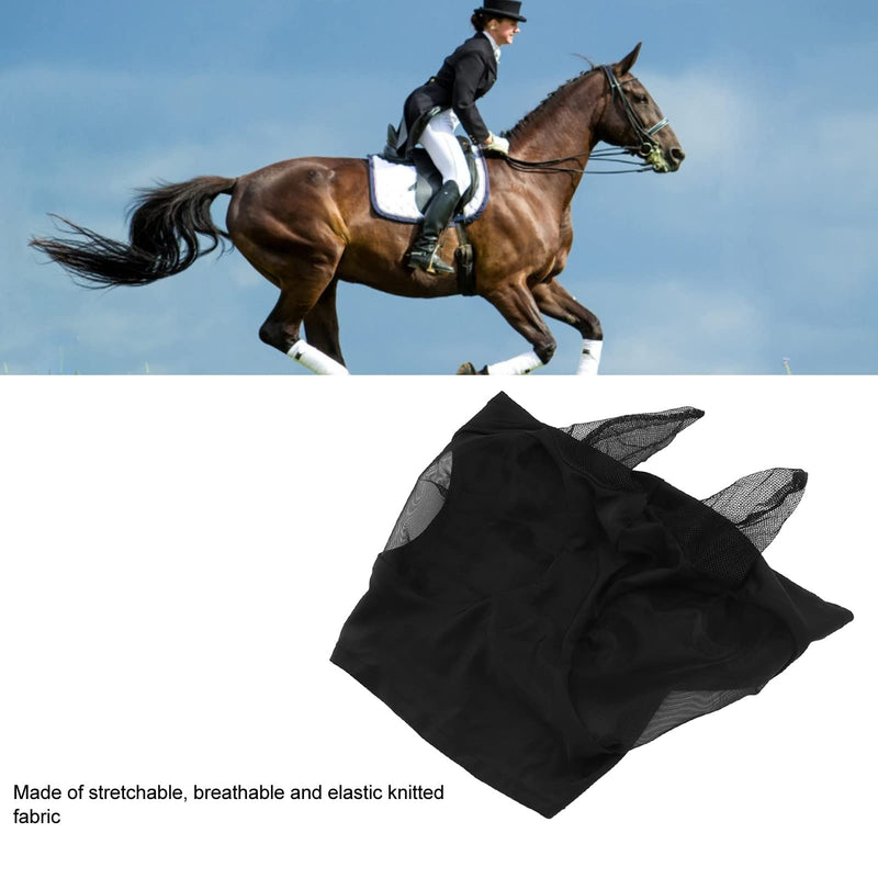 Horse Fly Mask with Ears Protection Professional Sun Comfortable and Breathable Design for Barn Horses Black 44x36cm