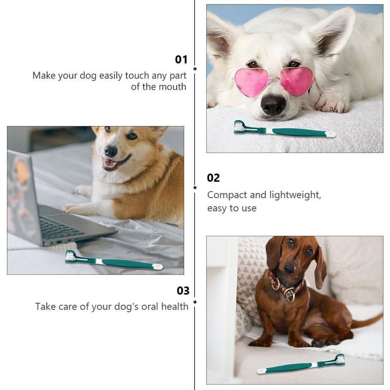 TEHAUX Toothbrush PP Material 2-Pack for Dogs and Cats with Triple Head for Teeth Cleaning Ergonomic Long Handle Effectively Removes Tartar