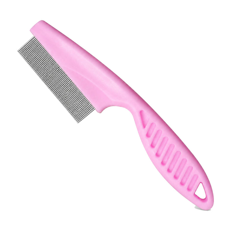 Flea Comb for Cats and Dogs, Small Pink Fine Tooth Pet Grooming Comb with Stainless Steel Teeth, Manual Pet Care Tool for Kittens, Puppies, Face, Eyes, Paws, Short Medium Coats