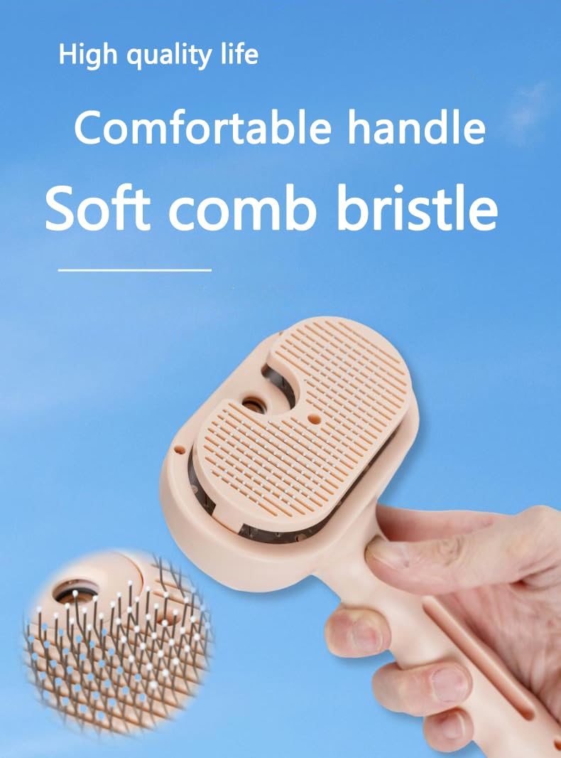 Pet Grooming Steam Brush, Pet Spray Hair Removal Comb, Anti-Static, Rechargeable, Comfortable Grip, for Dogs & Cats, Spray Hair Removal Comb, Steam Brush for Shedding & Grooming, Pink - PawsPlanet Australia