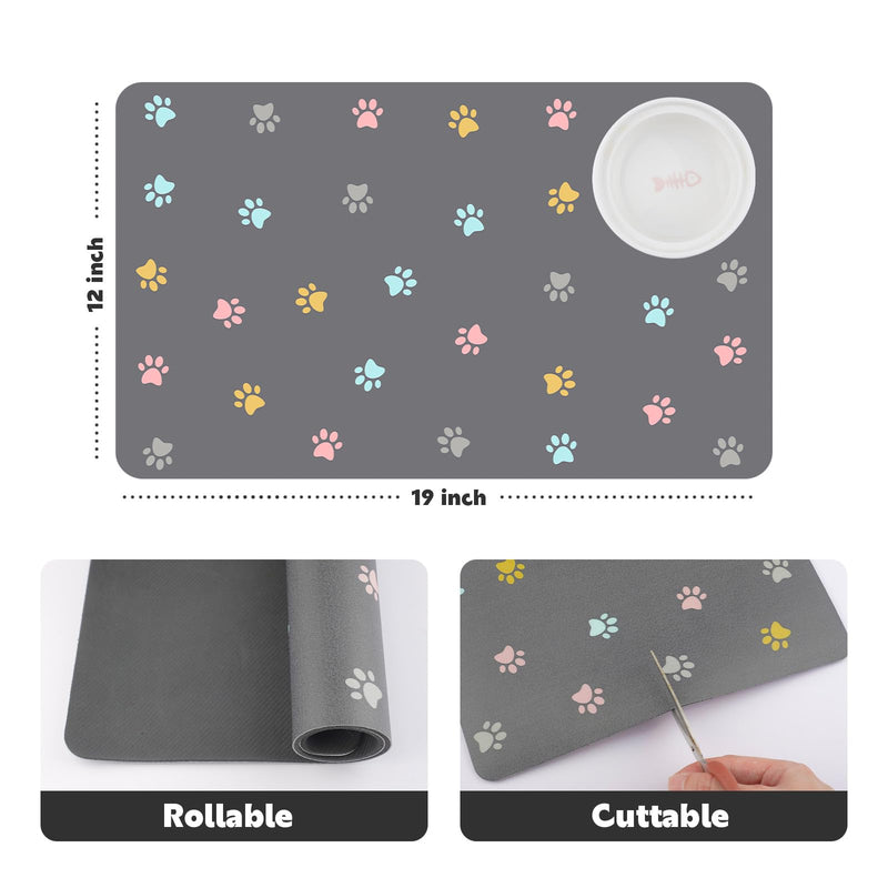 Dog Feeding Mat for Food Quick Absorbent No Stains Quick Dry Mat for Cat Bowl - Paw Light Gray 12x19 Inches - PawsPlanet Australia