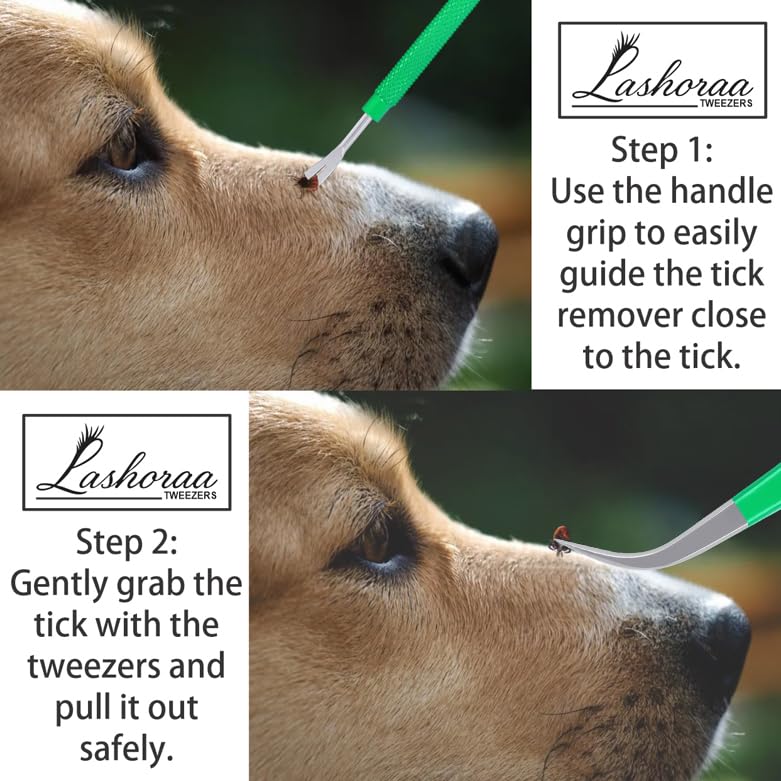 LASHORAA Tick Removal Tool Kit - Stainless Steel Tweezer & Tick Remover for Humans, Dogs, Cats & Other Pets- Dog Tick Remover Tools with Leather Case & Tick Identification Chart- Flea+Tick Removal Kit