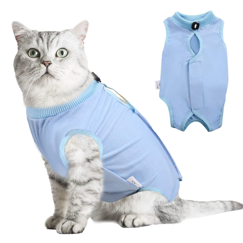 Cat Surgery Recovery Suit for Abdominal Woundsor or Skin Diseases,Substitute E-Collar & Cone,Cat Onesie After Surgery Wear Anti Licking Medium Blue