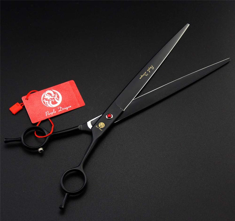 Purple Dragon 9.0" Black Twin Tails Upward Curved Blade Pet Grooming Scissors Dog Hair Cutting Shears with Bag for Professional Left Handed or Right Hand Pet Grooomer (Black Upward Curved) Black Upward Curved - PawsPlanet Australia