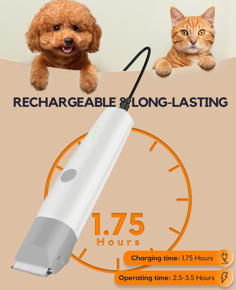Dog Clippers Grooming Kit, 4 in 1 Quiet Cordless Dog Paw Trimmer & Nail Grinder, Small Dog Cat Clippers Electric Rechargeable Low Noise Pet Shaver for Trimming Hair on Paw Eye Ear Face Rump (Gray) Gray - PawsPlanet Australia