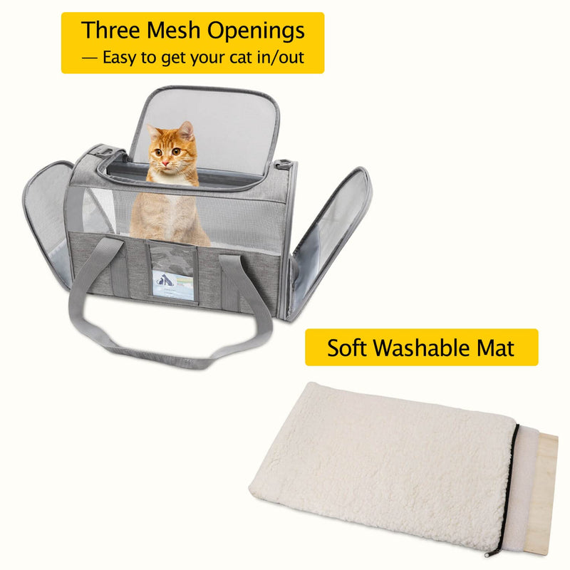 Refrze Cat Carrier,Dog Carriers for Small Dogs Medium Cats Pet Carrier up to 15 Lbs, TSA Airline Approved Cat Carrier Soft, Cat Dog Crate Travel Bag,Grey 17.0"L x 12.0"W x 11.0"H Grey - PawsPlanet Australia