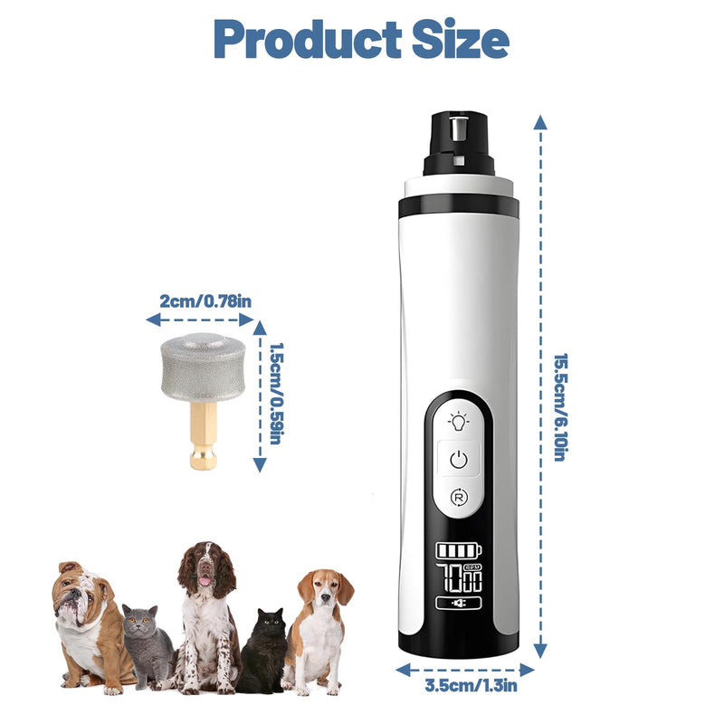 Heusom Silent Groom Pro Nail Grinder,Quiet Dog Nail Grinder with 3-Speed Adjustment,Built-In LED Light,USB Rechargeable,and Replaceable Grinding Heads(2 Extra Included),Suitable for Both Dogs and Cats
